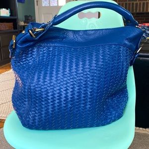 Cobalt blue large woven shoulder bag